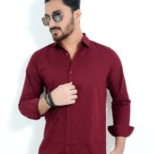Oxford Cotton Maroon Full Sleeve Shirt For Men's || S54