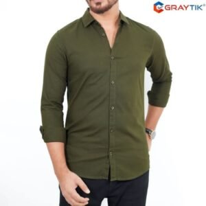 Oxford Cotton Olive Full Sleeve Shirt For Men's || S61
