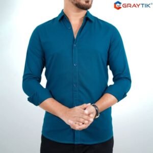 Oxford Cotton Petrol Full Sleeve Shirt For Men's || S60